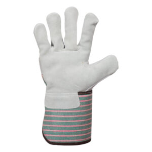 Premium Grade Cow Split Canadian Rigger Glove with Stripped Fabric Back and Gauntlet Cuff