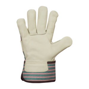 Top Grade Beige Green Colored Cow Grain Canadian Rigger Glove with Stripped Back and Cuff