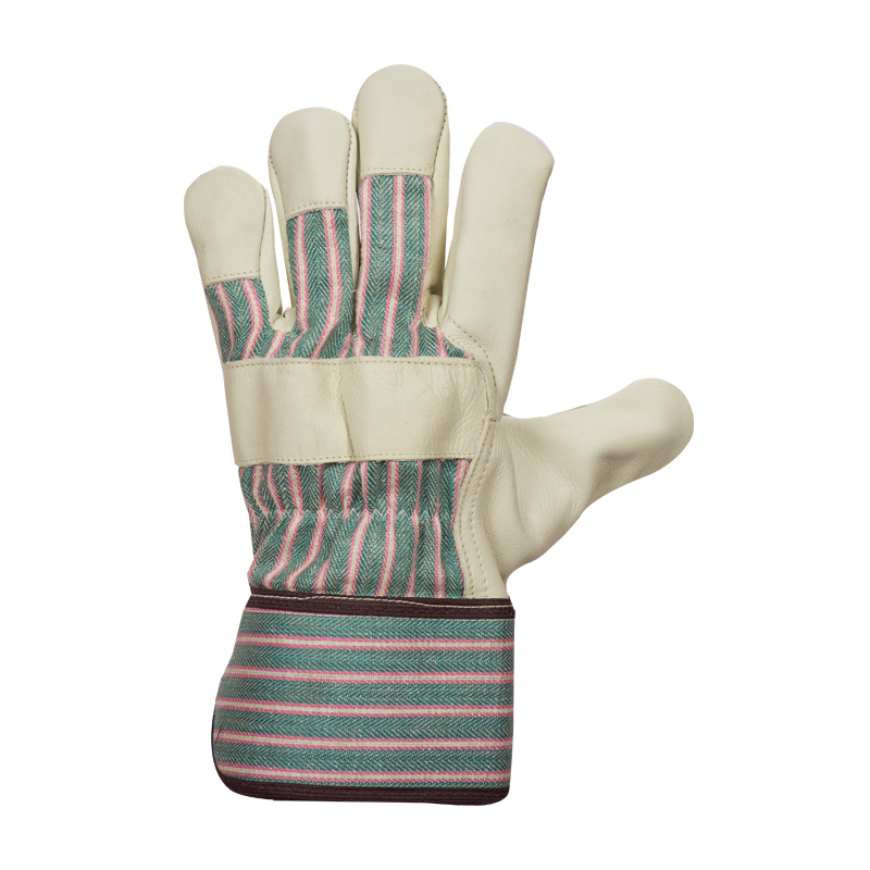 Top Grade Beige Green Colored Cow Grain Canadian Rigger Glove with Stripped Back and Cuff - Image 2