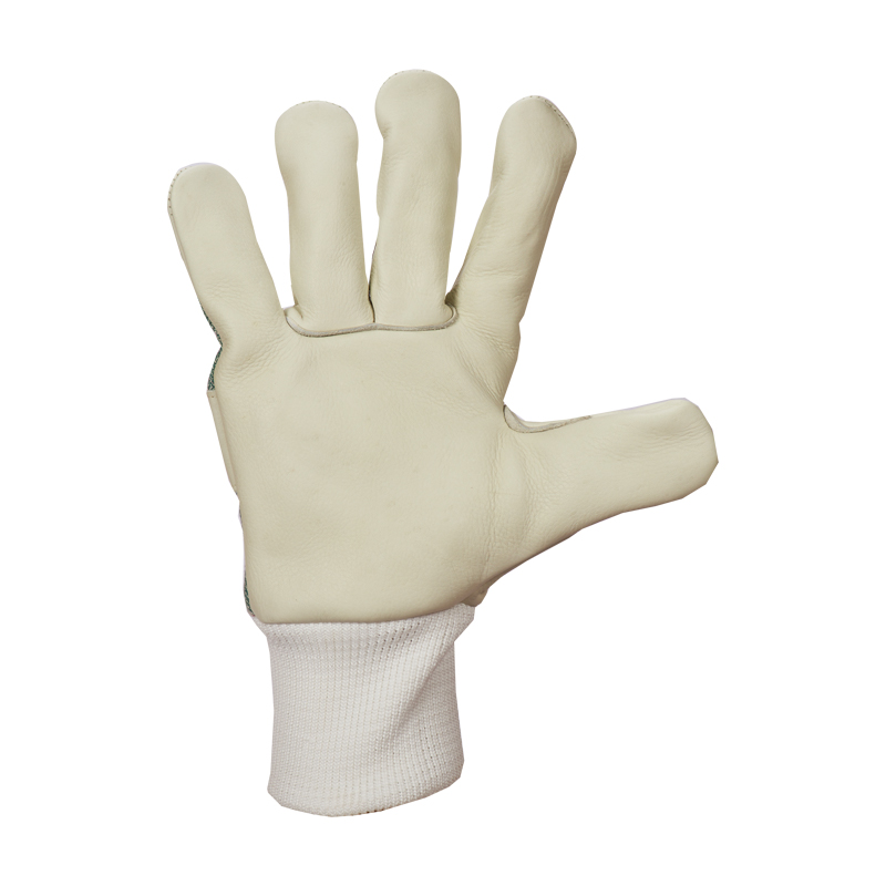 Premium Grade Beige Green Colored Cow Grain Canadian Rigger Glove with knitted wrist