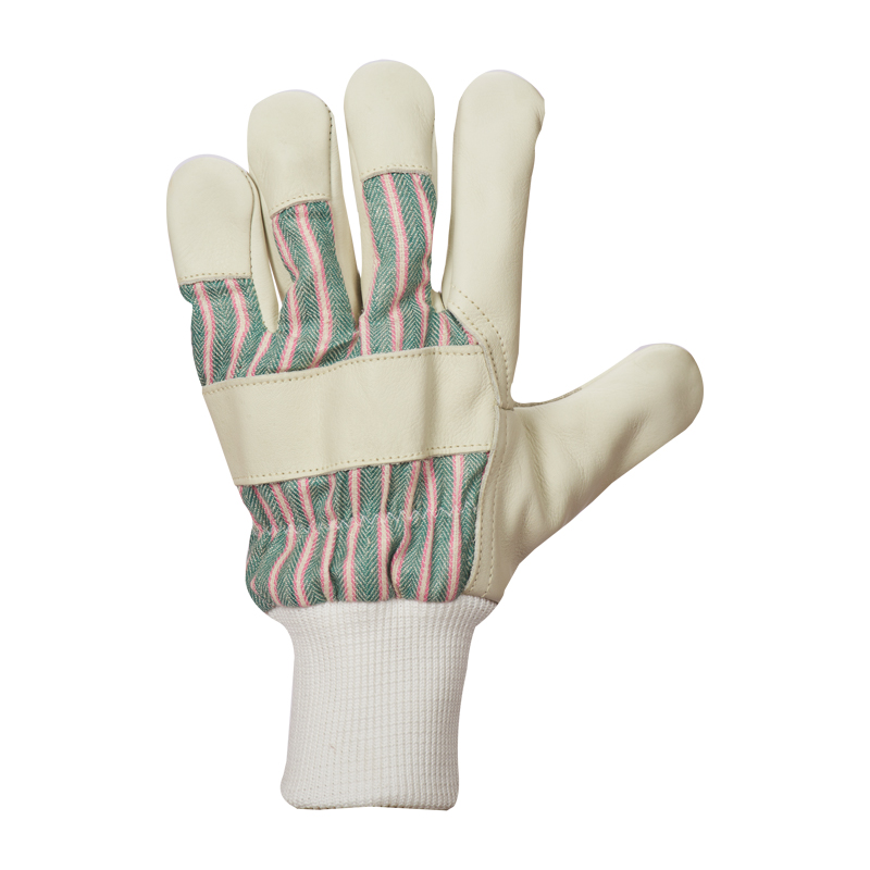 Premium Grade Beige Green Colored Cow Grain Canadian Rigger Glove with knitted wrist - Image 2