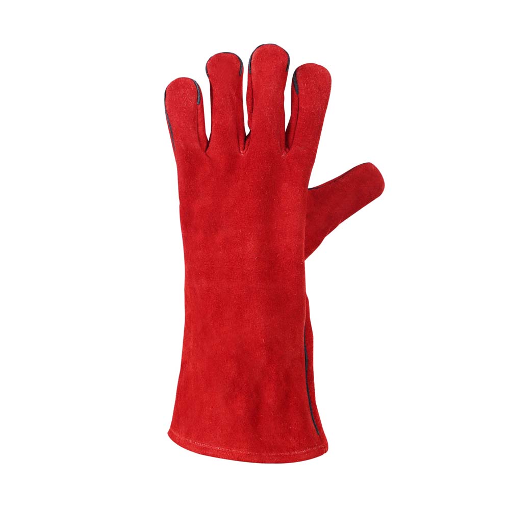 Red Colpoured Split Leather Heavy Duty Welding Glove - Image 2