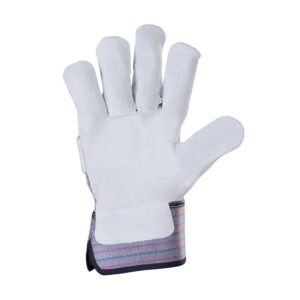 Standard Cow Split Canadian Rigger Glove with Red Blue Stripped Cuff Back