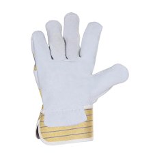 Economy Buffalo Split Leather Canadian Rigger Glove with Yellow Blue Stripped Cuff & Back.