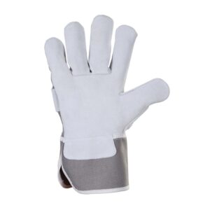Premium Quality Cow Split Canadian Rigger Glove with ASH GREY Cuff Back