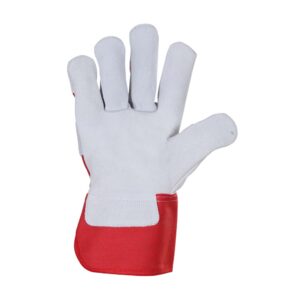 Premium Quality Cow Split Canadian Rigger Glove with Red Cuff Back