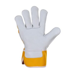 Premium Quality Cow Grain Canadian Rigger Glove with Yellow Cuff Back