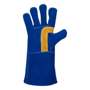 Blue Colored Split Leather Heavy Duty Welding Glove with Yellow Colored Split Reinforcement