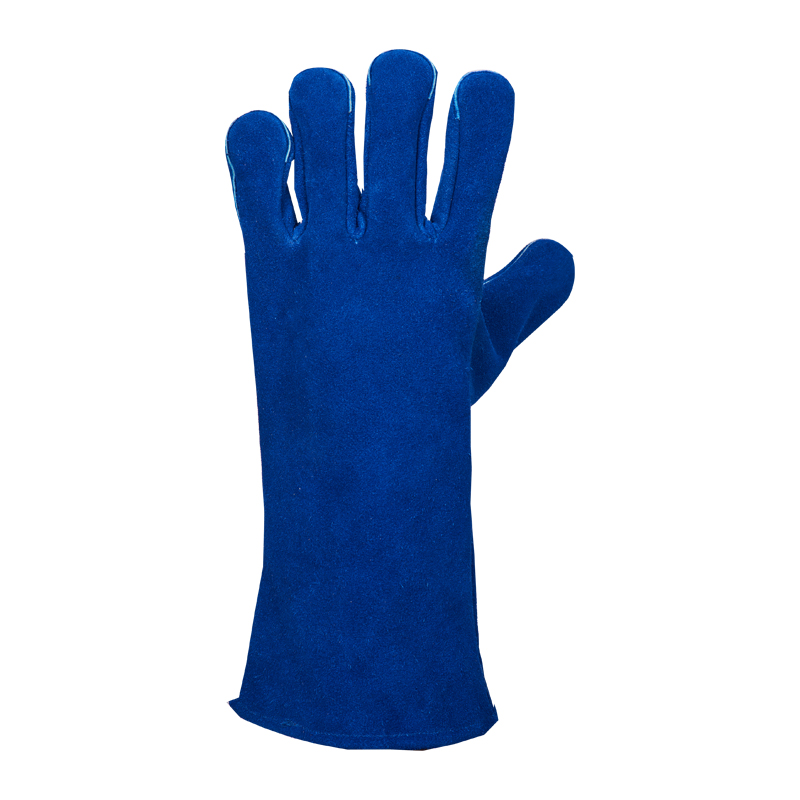 Blue Colored Split Leather Heavy Duty Welding Glove with Yellow Colored Split Reinforcement - Image 2