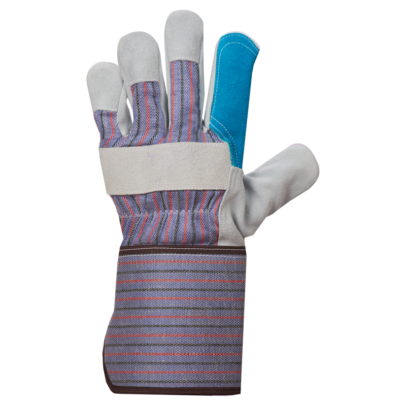 Top Grade Cow Split Canadian Rigger Glove with Blue Split reinforcement on Palm and Show Finger - Image 2